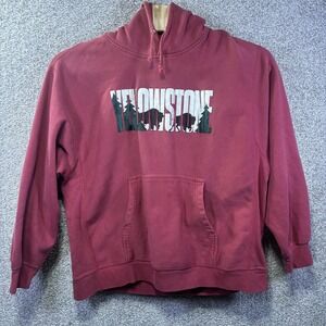 MV Sport Pro-Weave Hoodie Mens 2XL‎ Red Yellowstone Buffalo Pullover Sweatshirt